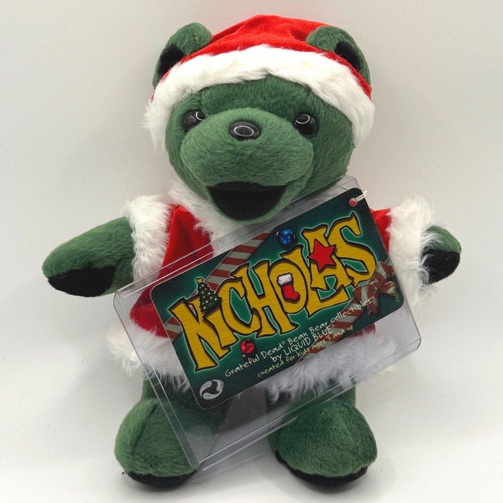 Liquid Blue VTG Grateful Dead Nicholas Bean Bear Green Santa Christmas Plush